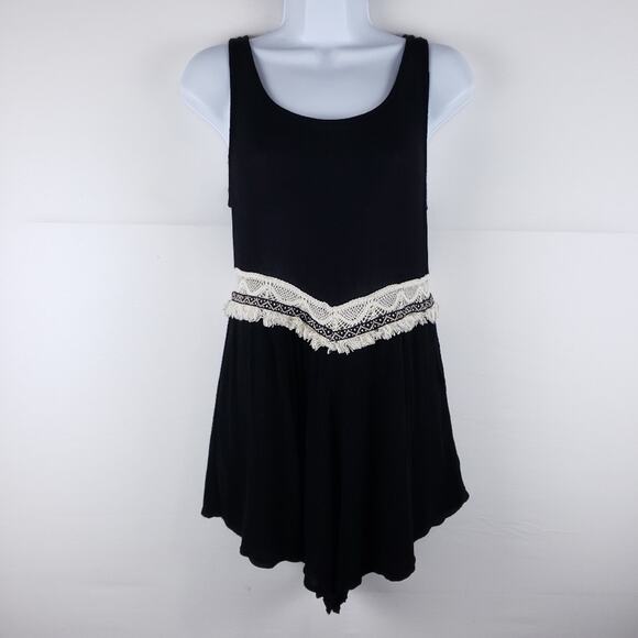 Entro Romper Black Lined Tie Bead Shorts Size Small - Picture 1 of 6